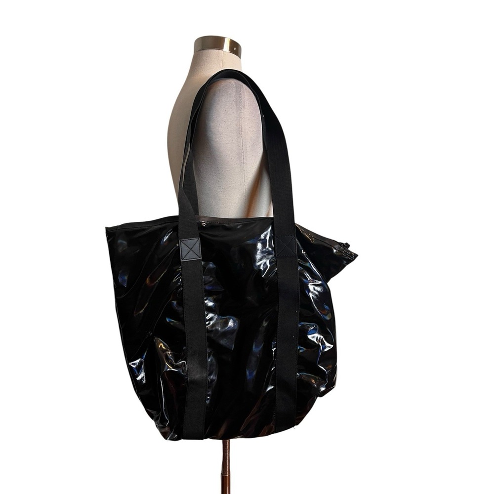 RAINS Mini Tote Bag In Shiny Black Waterproof Shoulder Bag